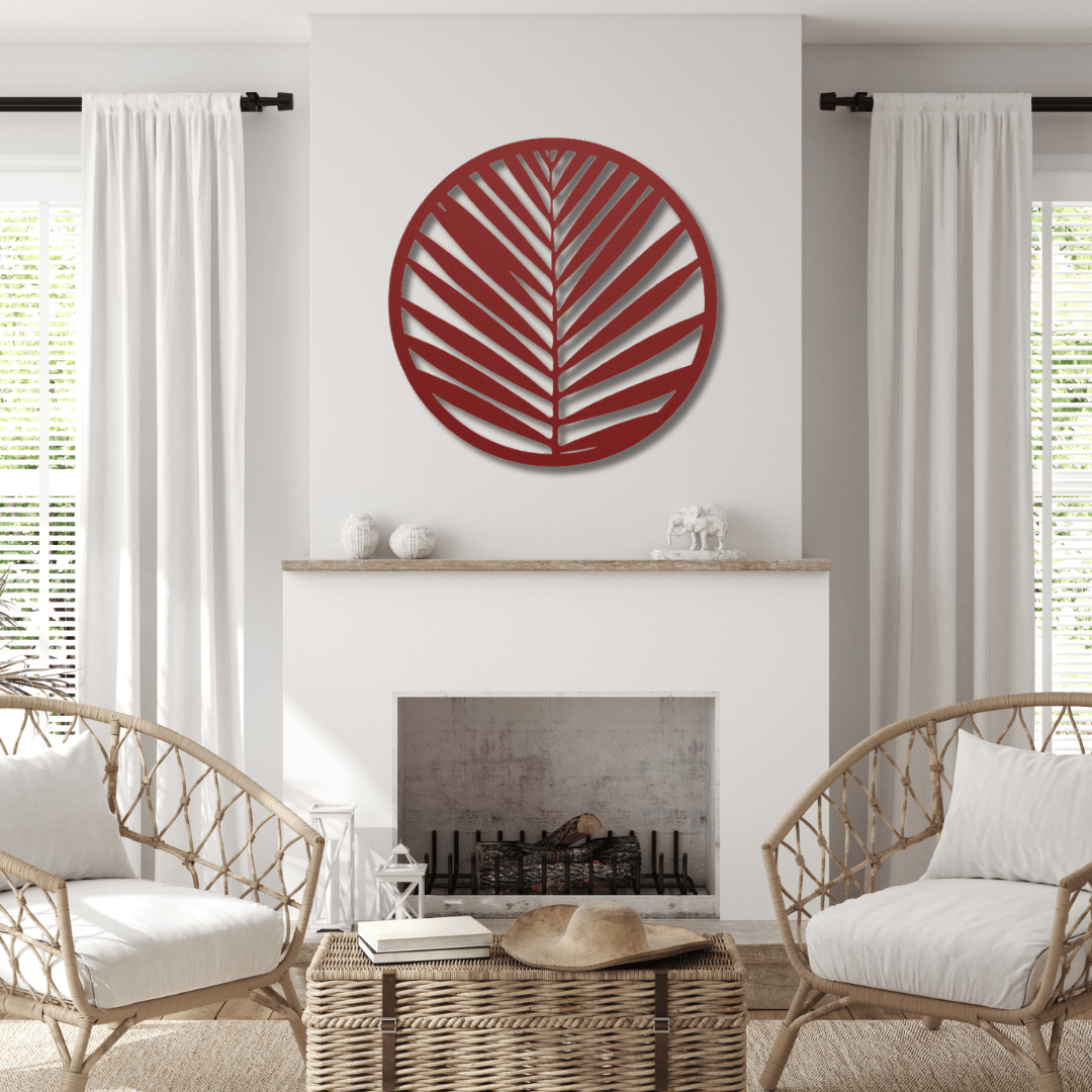 Wall Art Red / 12 Inch Leaf in a Circular Frame Wall Art