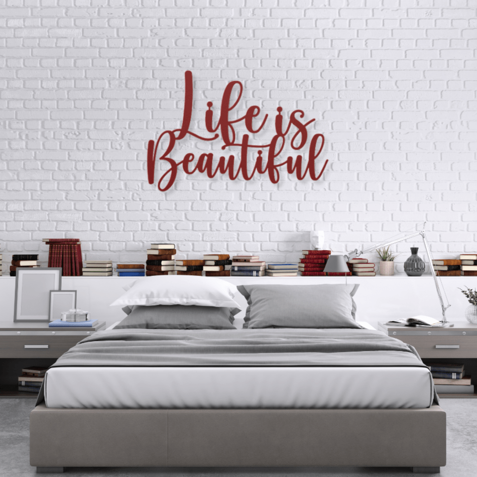 Wall Art Red / 12 Inch Life is Beautiful Word Art