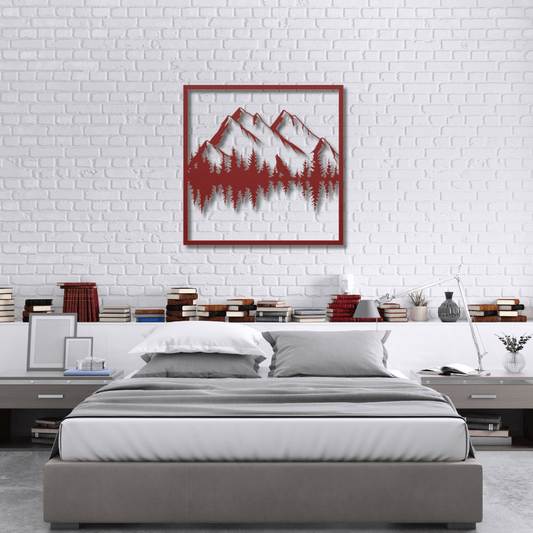 Wall Art Red / 12 Inch Mountain Wall Art with Wolf