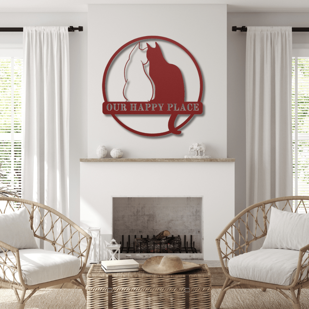 Wall Art Red / 12 Inch Our Happy Place Cat Wall Art