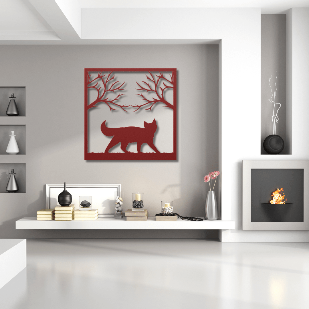 Wall Art Red / 12 Inch Outdoor Cat in Square Frame Wall Art