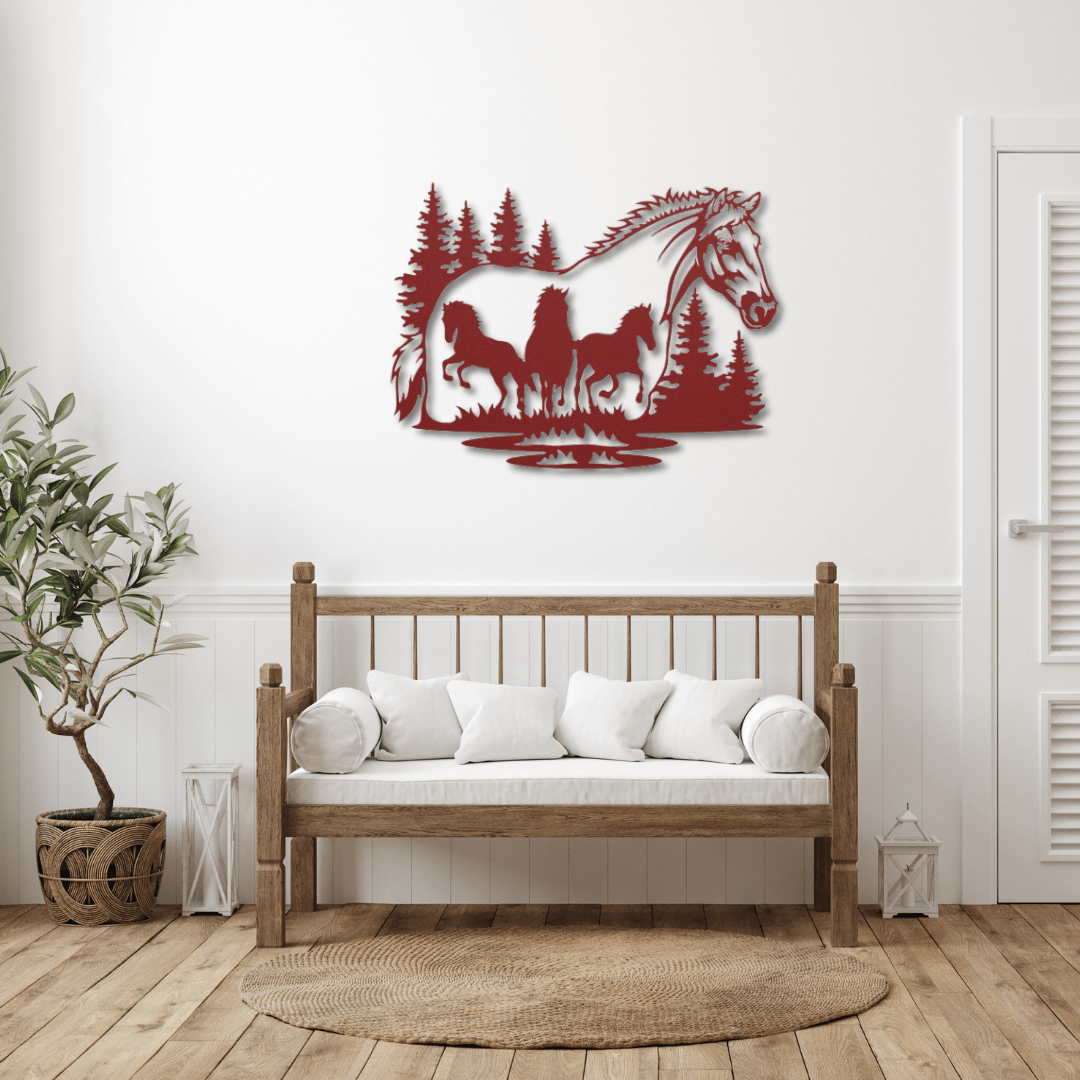 Wall Art Red / 12 Inch Running Horse Metal Wall Art