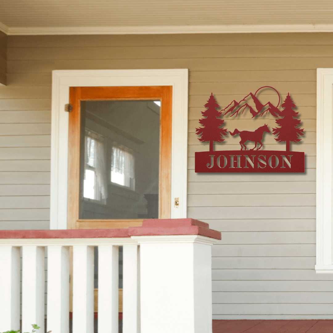 Wall Art Red / 12 Inch Running Horse Name Sign