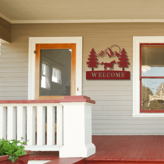 Wall Art Red / 12 Inch Running Horse Welcome Sign