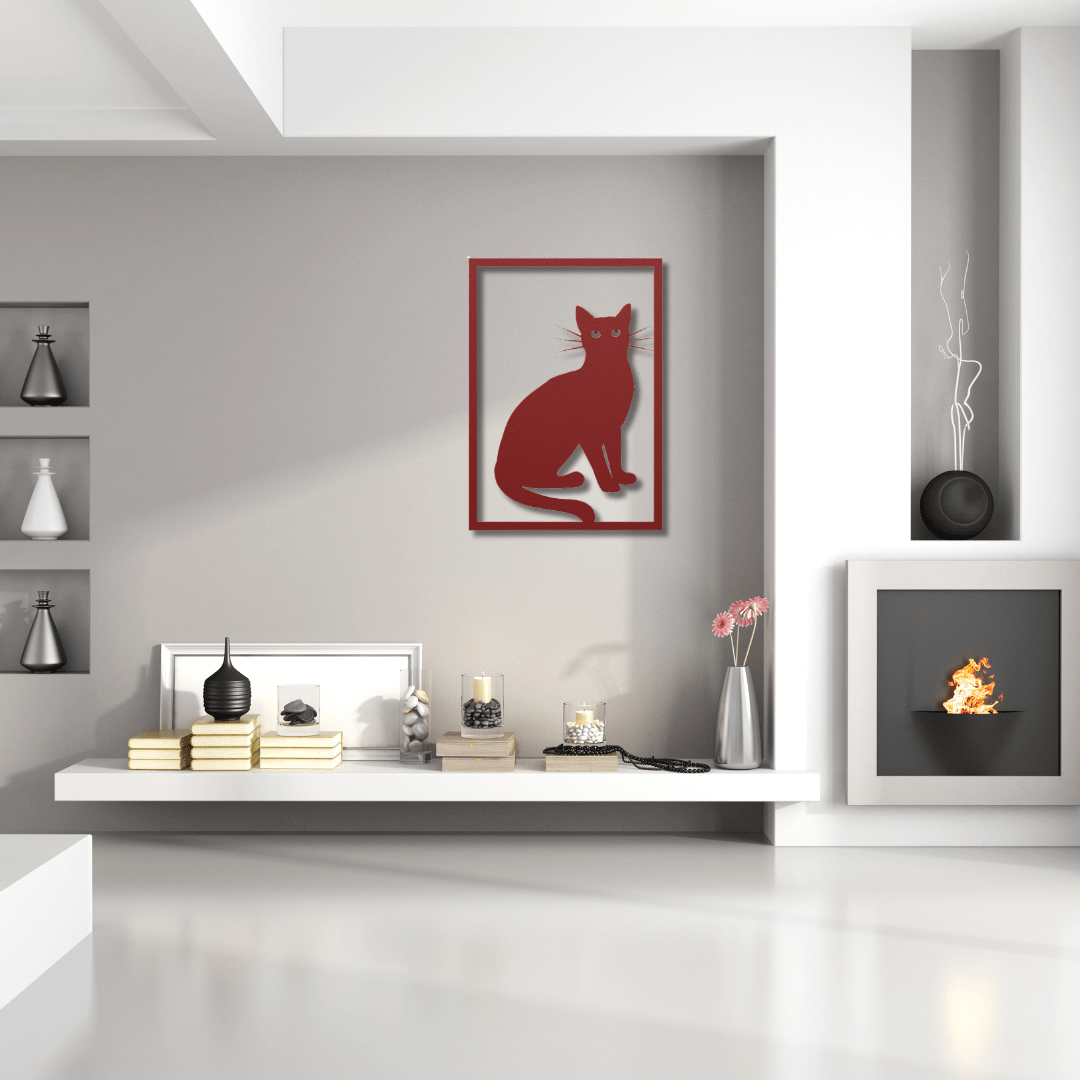 Wall Art Red / 12 Inch Single Cat Wall Art in Rectangle Frame