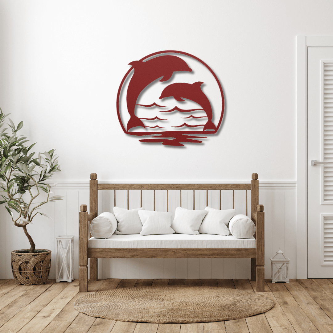 Wall Art Red / 12 Inch Two Playful Dolphins Wall Art