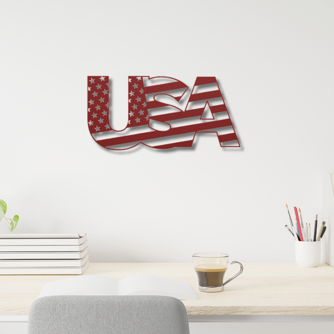 Wall Art Red / 12 Inch USA Metal Word Art