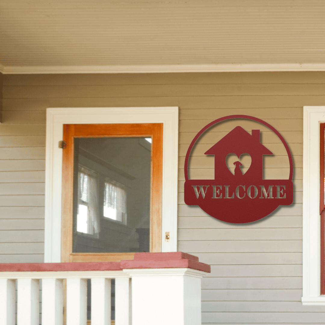 Wall Art Red / 12 Inch Welcome Sign with Dog