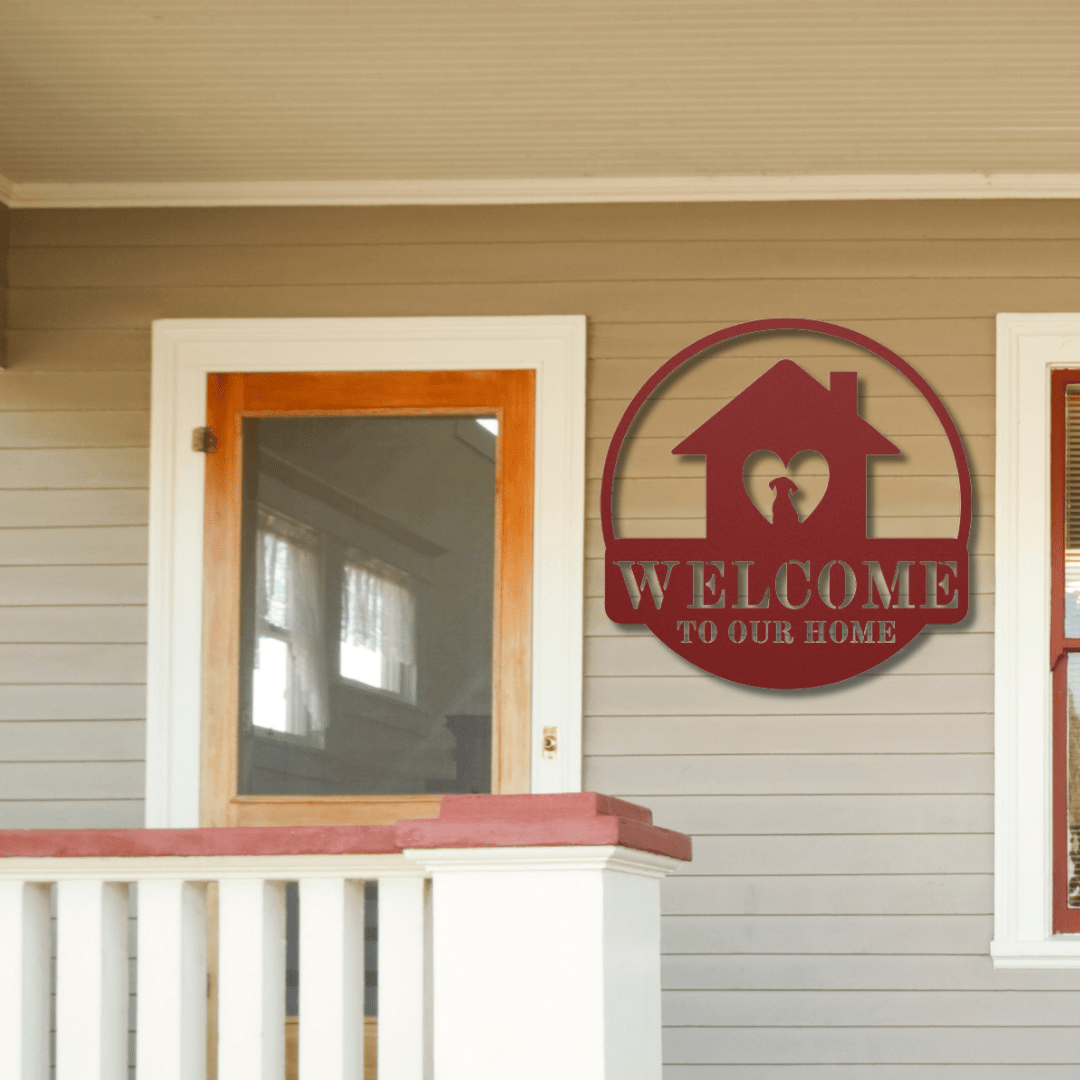 Wall Art Red / 12 Inch Welcome to Our Home Sign with Dog