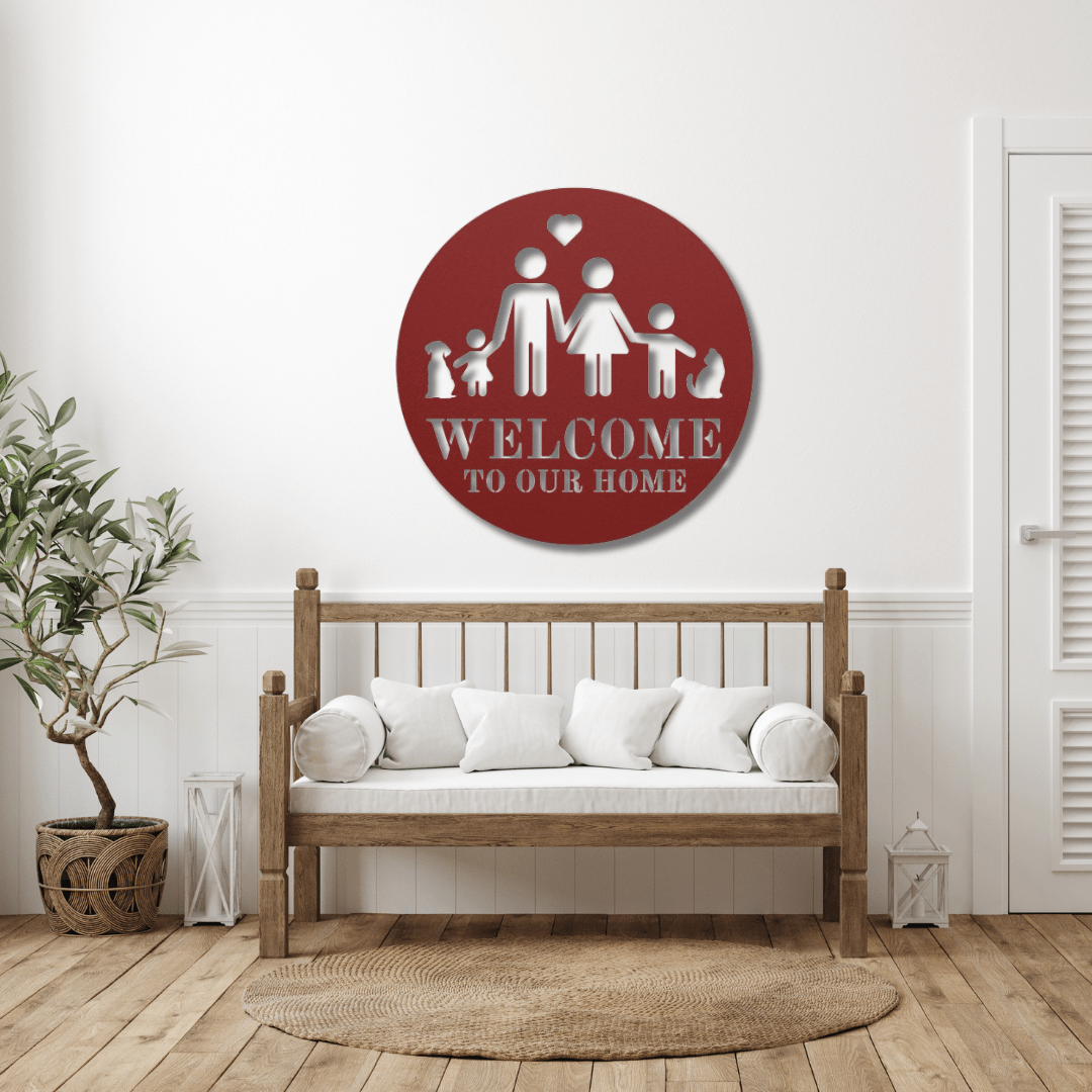 Wall Art Red / 12 Inch Welcome to Our Home with Family