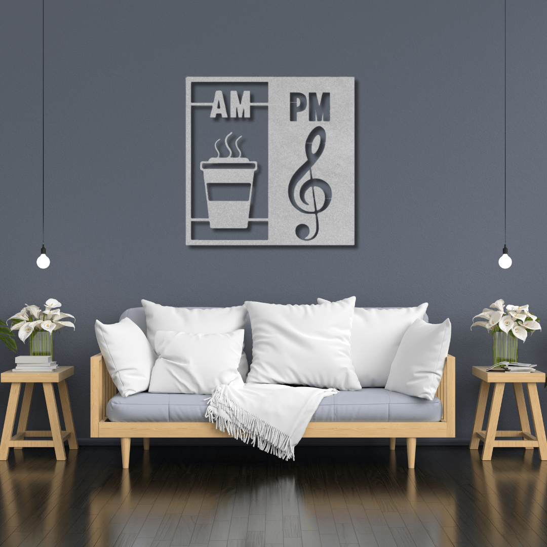 Wall Art Silver / 12 Inch AM/PM Coffee/Music Wall Art