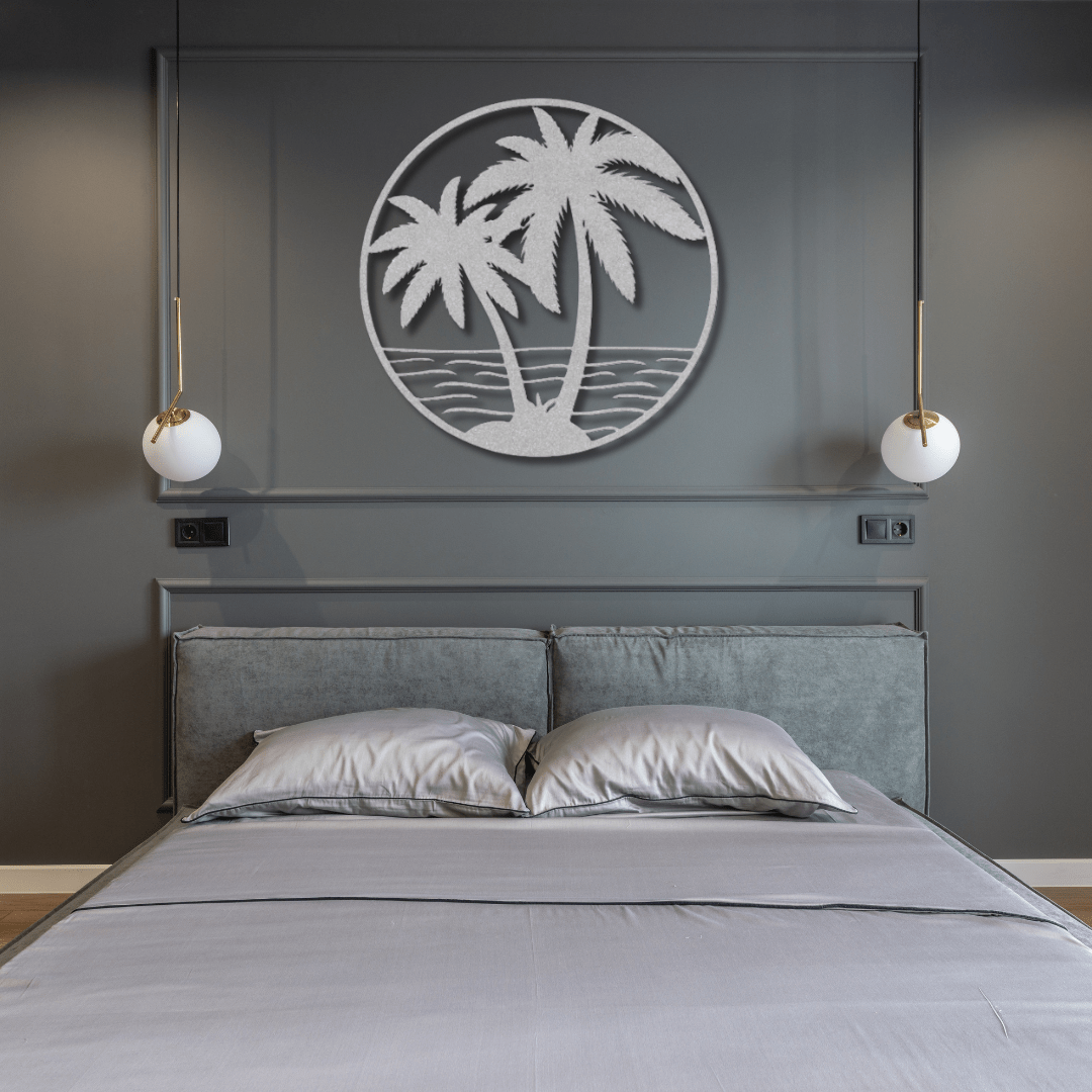 Wall Art Silver / 12 Inch Beach Scene with Palm Tree Wall Art