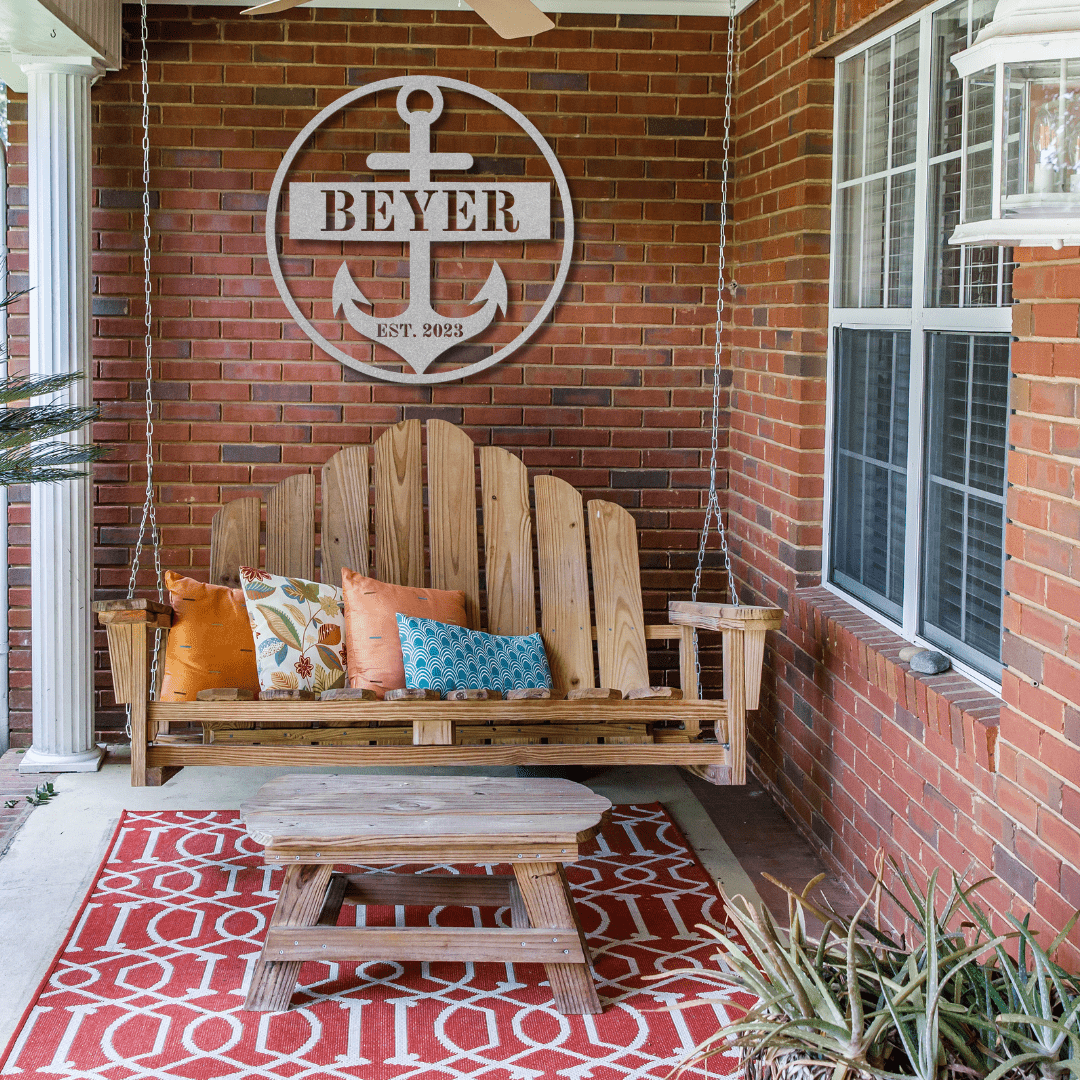 Wall Art Silver / 12 Inch Boat Anchor Custom Name Sign with Established Date