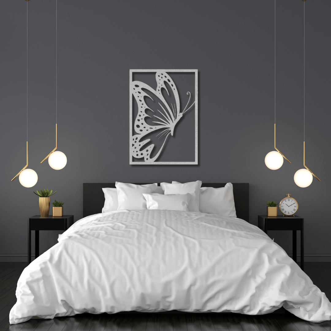 Wall Art Silver / 12 Inch Butterfly in Rectangle Frame