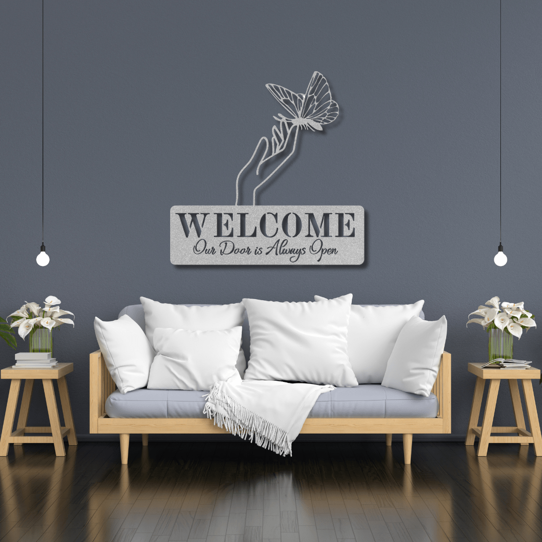 Wall Art Silver / 12 Inch Butterfly Welcome Sign