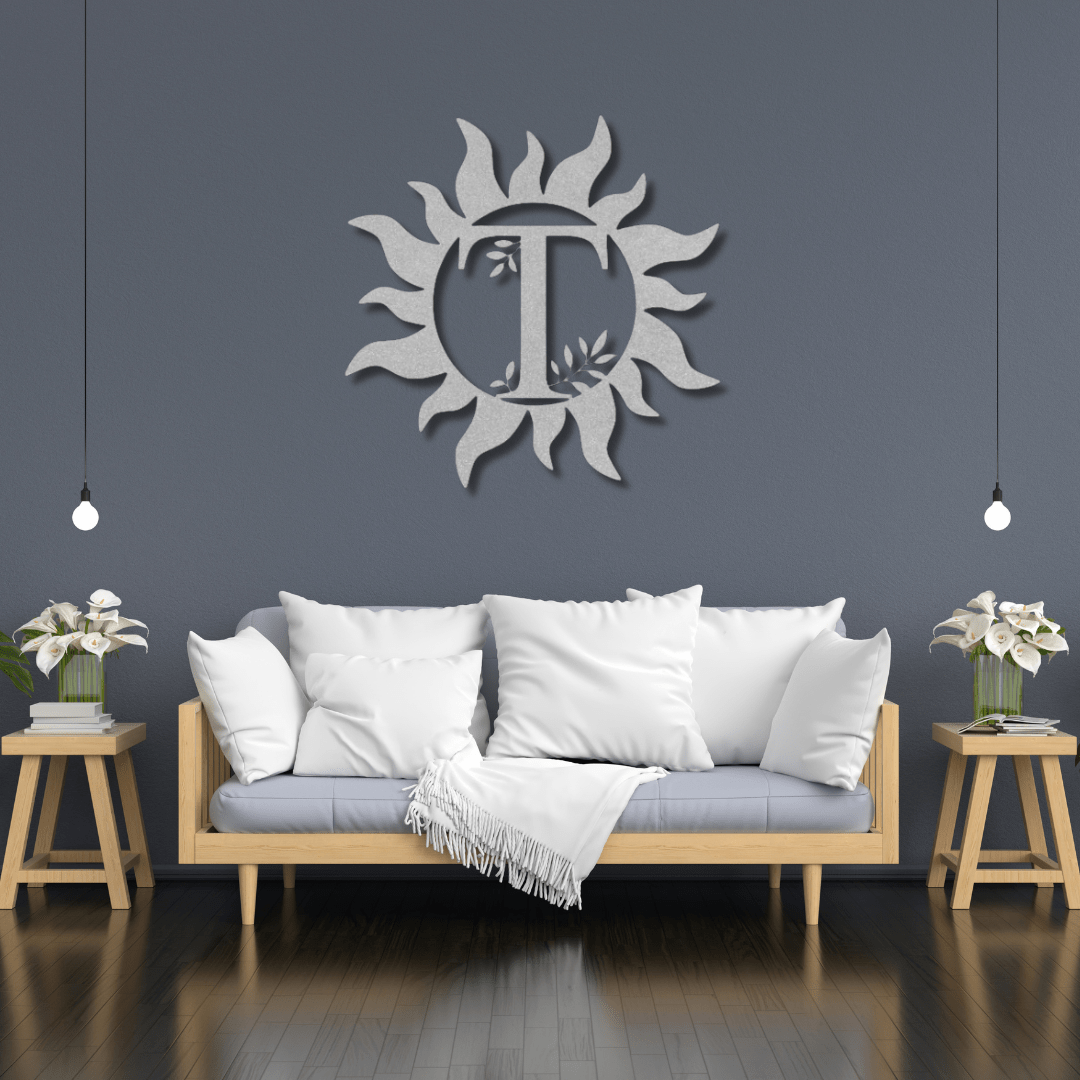 Wall Art Silver / 12 Inch Custom Monogram Sun Wall Art