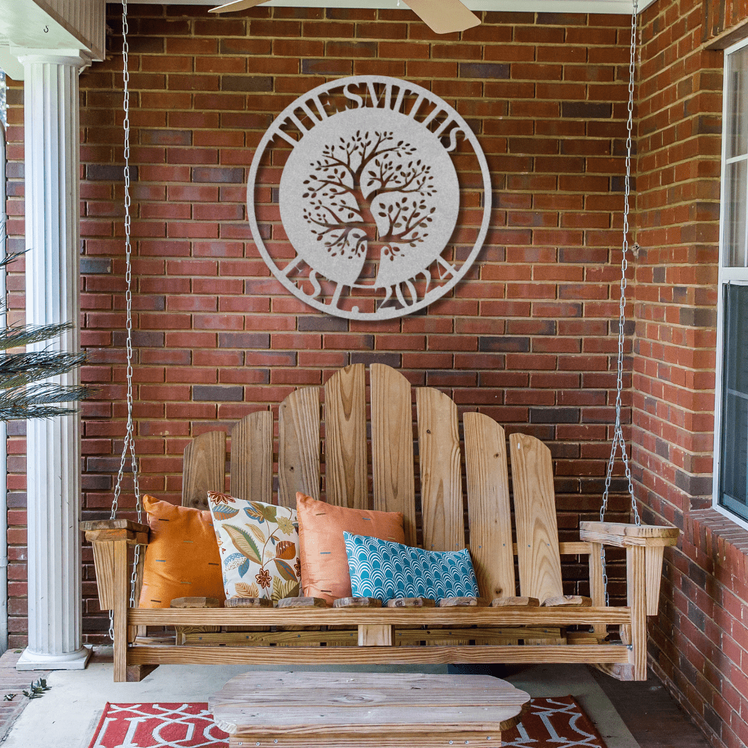 Wall Art Silver / 12 Inch Custom Name Sign with Family Tree Wall Art