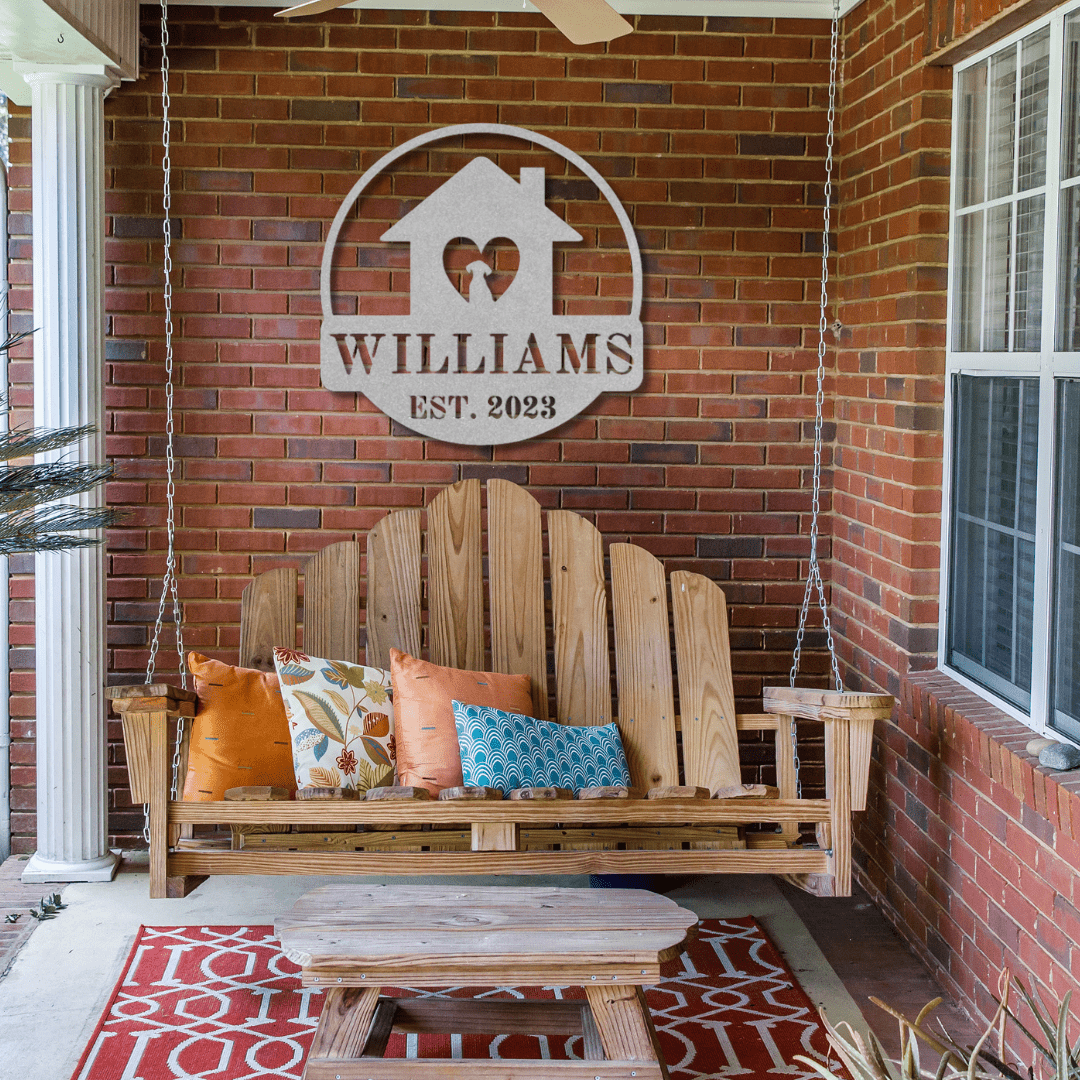 Wall Art Silver / 12 Inch Custom Name Sign with House and Dog