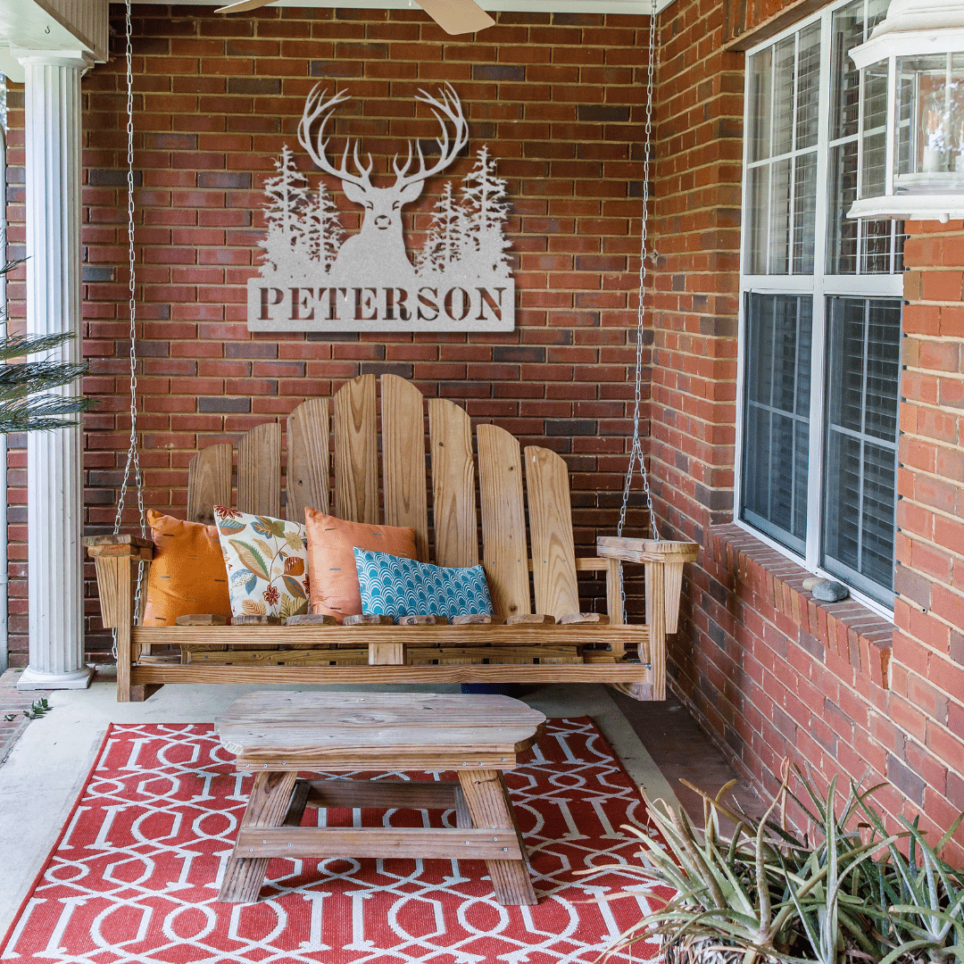 Wall Art Silver / 12 Inch Custom Name Sign with Large Elk