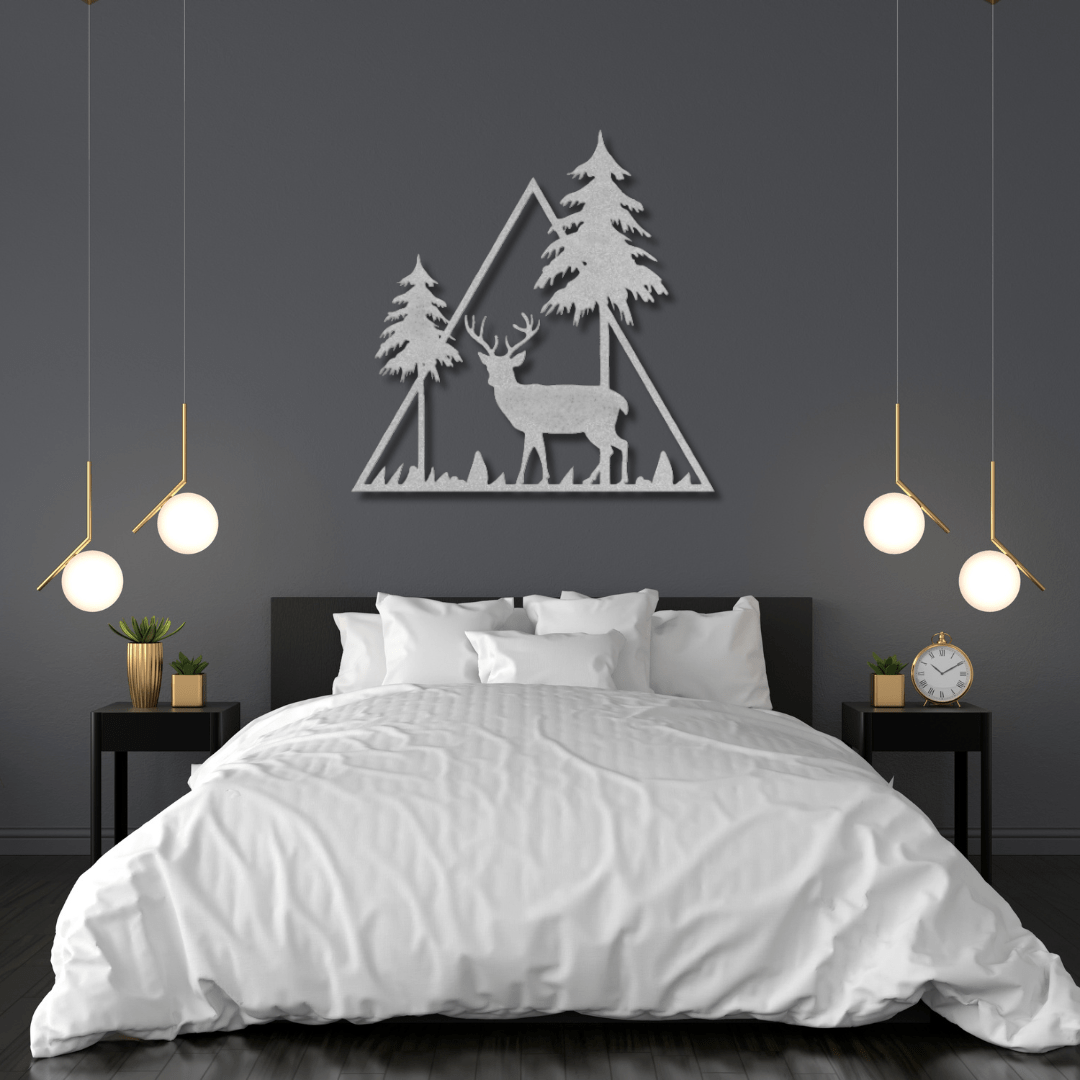 Wall Art Silver / 12 Inch Deer Wall Art in Triangle Frame