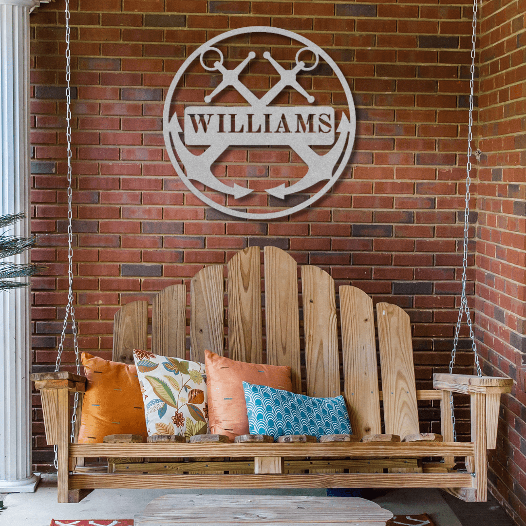 Wall Art Silver / 12 Inch Double Anchor Custom Name Sign