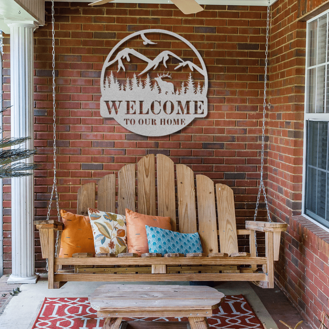 Wall Art Silver / 12 Inch Elk and Mountains Welcome Sign