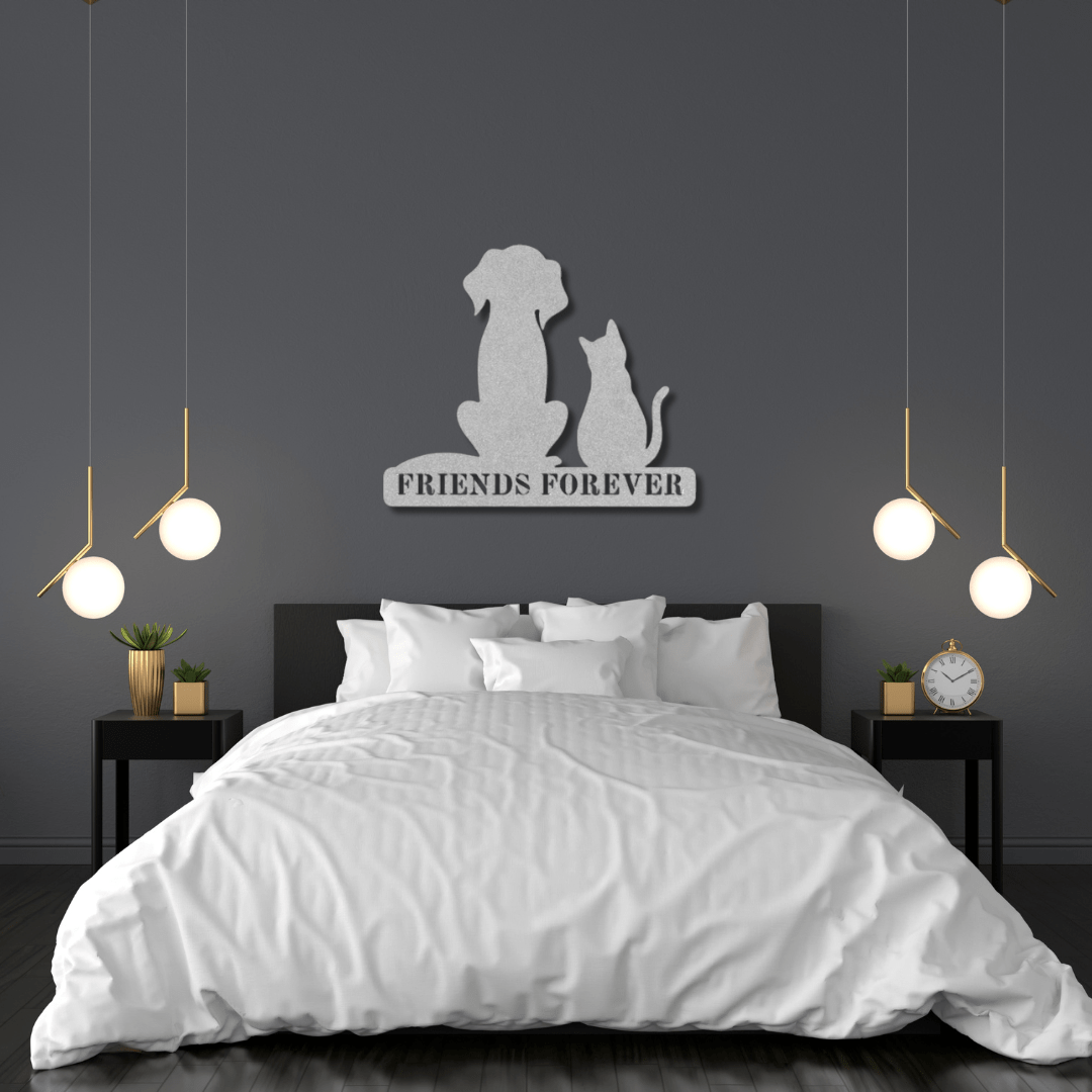 Wall Art Silver / 12 Inch Friends Forever Cat and Dog Wall Art