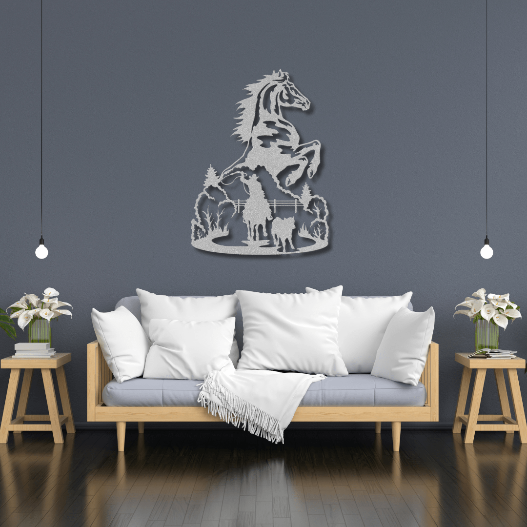 Wall Art Silver / 12 Inch Horse Roping Cattle Wall Art