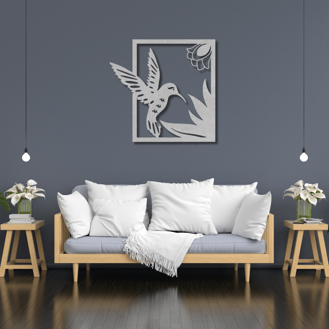 Wall Art Silver / 12 Inch Hummingbird Wall Art in Rectangle Frame