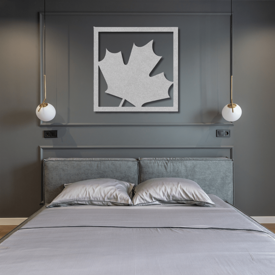 Wall Art Silver / 12 Inch Maple Leaf in a Square Frame