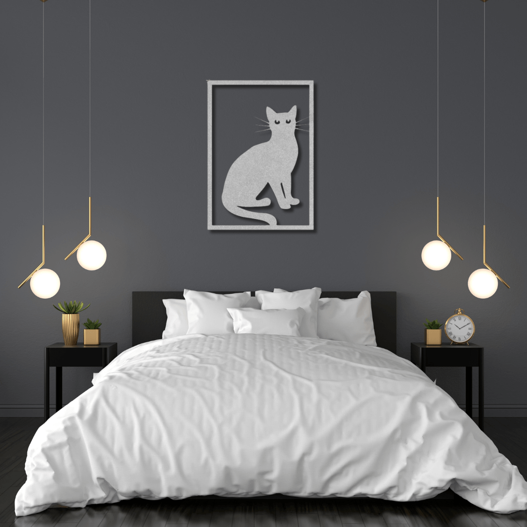 Wall Art Silver / 12 Inch Single Cat Wall Art in Rectangle Frame