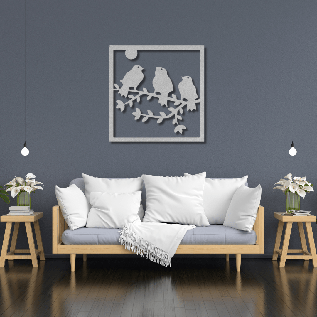 Wall Art Silver / 12 Inch Three Bird Wall Art in Square Frame