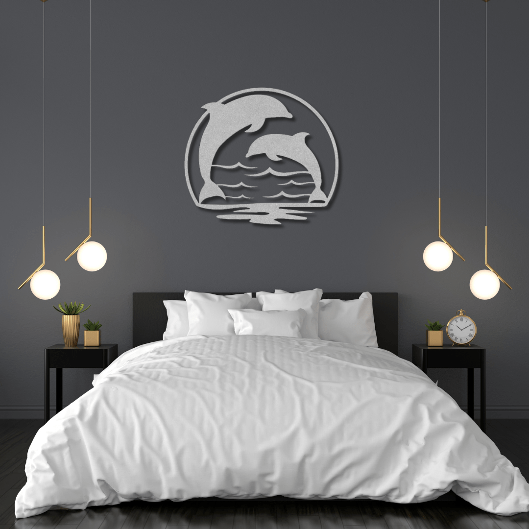 Wall Art Silver / 12 Inch Two Playful Dolphins Wall Art