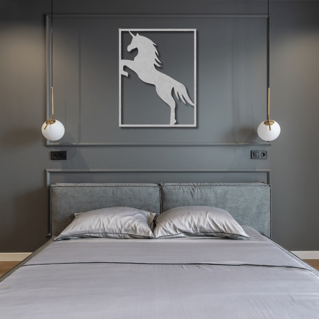 Wall Art Silver / 12 Inch Unicorn in Rectangle Frame