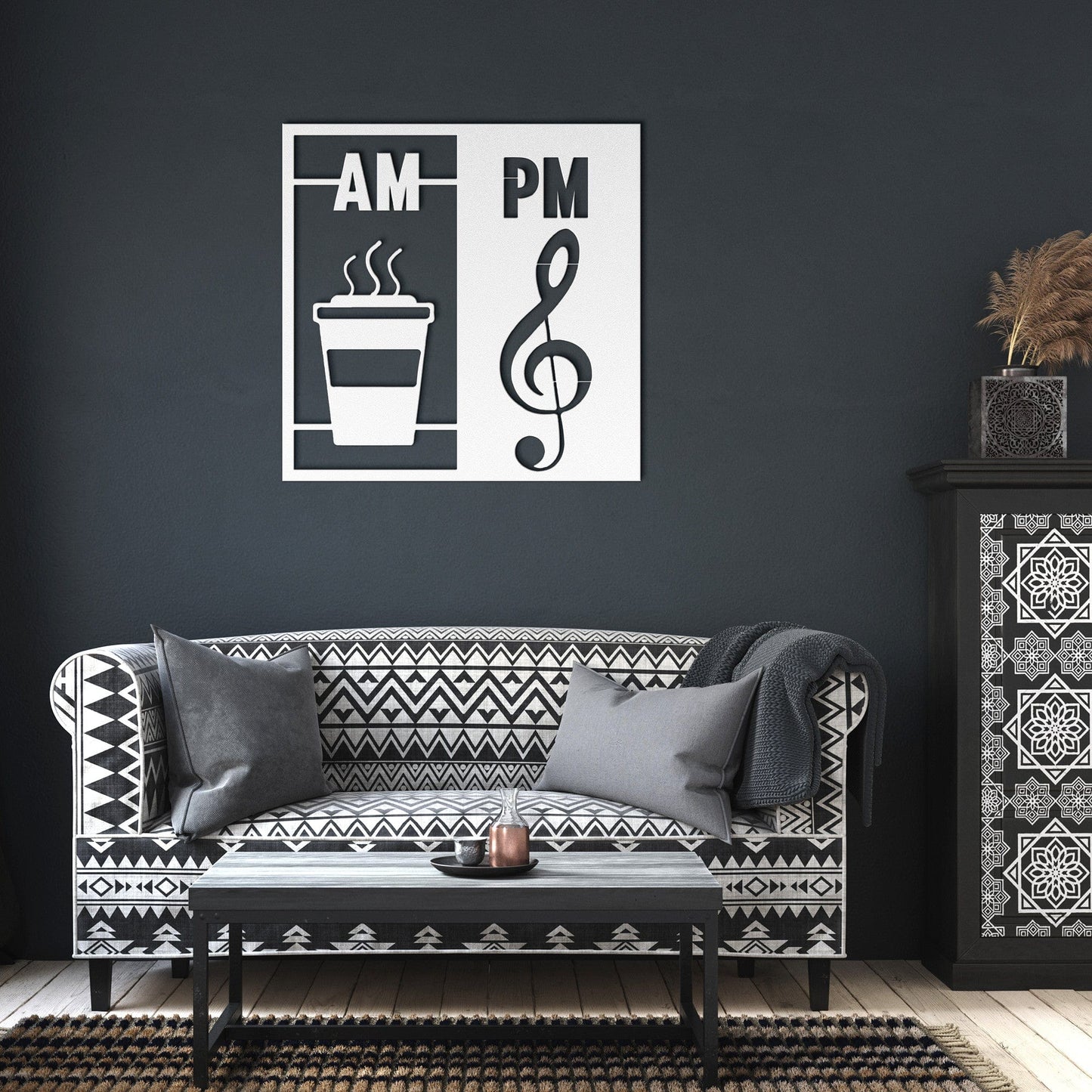 Wall Art White / 12 Inch AM/PM Coffee/Music Wall Art