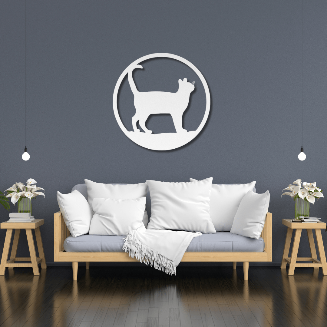 Wall Art White / 12 Inch Cat in a Circular Frame