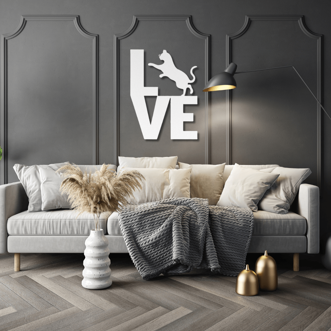 Wall Art White / 12 Inch Cat LOVE Word Art