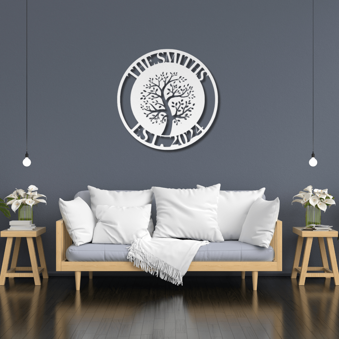 Wall Art White / 12 Inch Custom Name Sign with Family Tree Wall Art