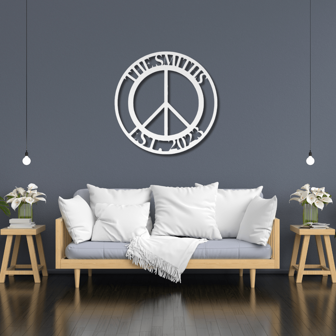 Wall Art White / 12 Inch Custom Peace Name Sign with Established Date