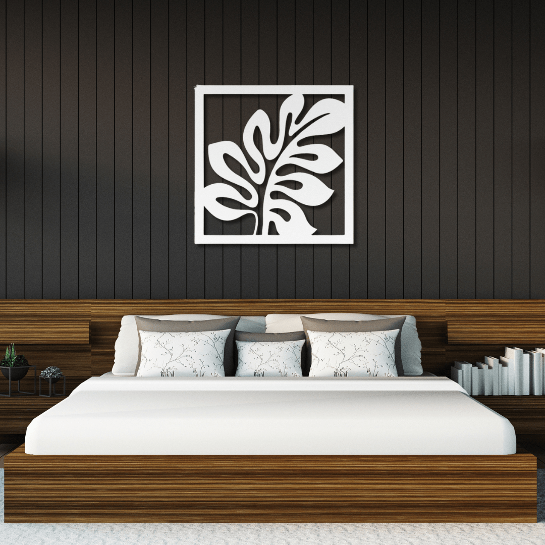 Wall Art White / 12 Inch Decorative Leaf in a Square Frame