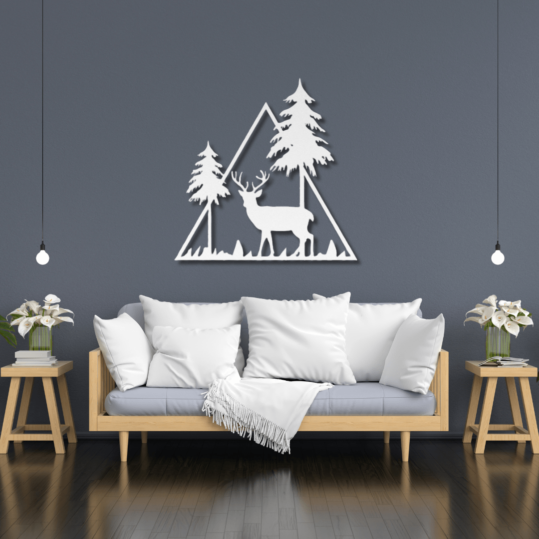 Wall Art White / 12 Inch Deer Wall Art in Triangle Frame