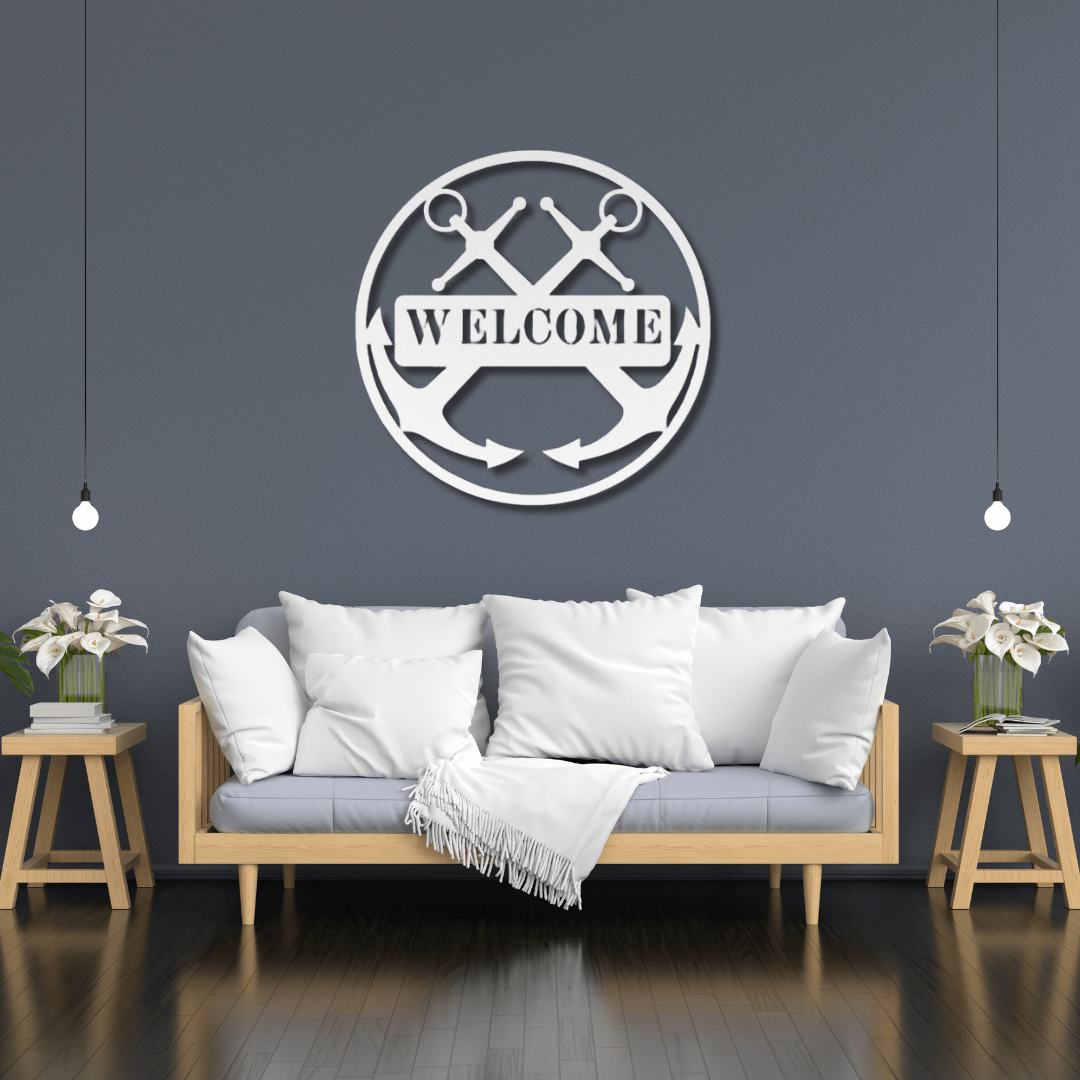 Wall Art White / 12 Inch Double Anchor Welcome Sign