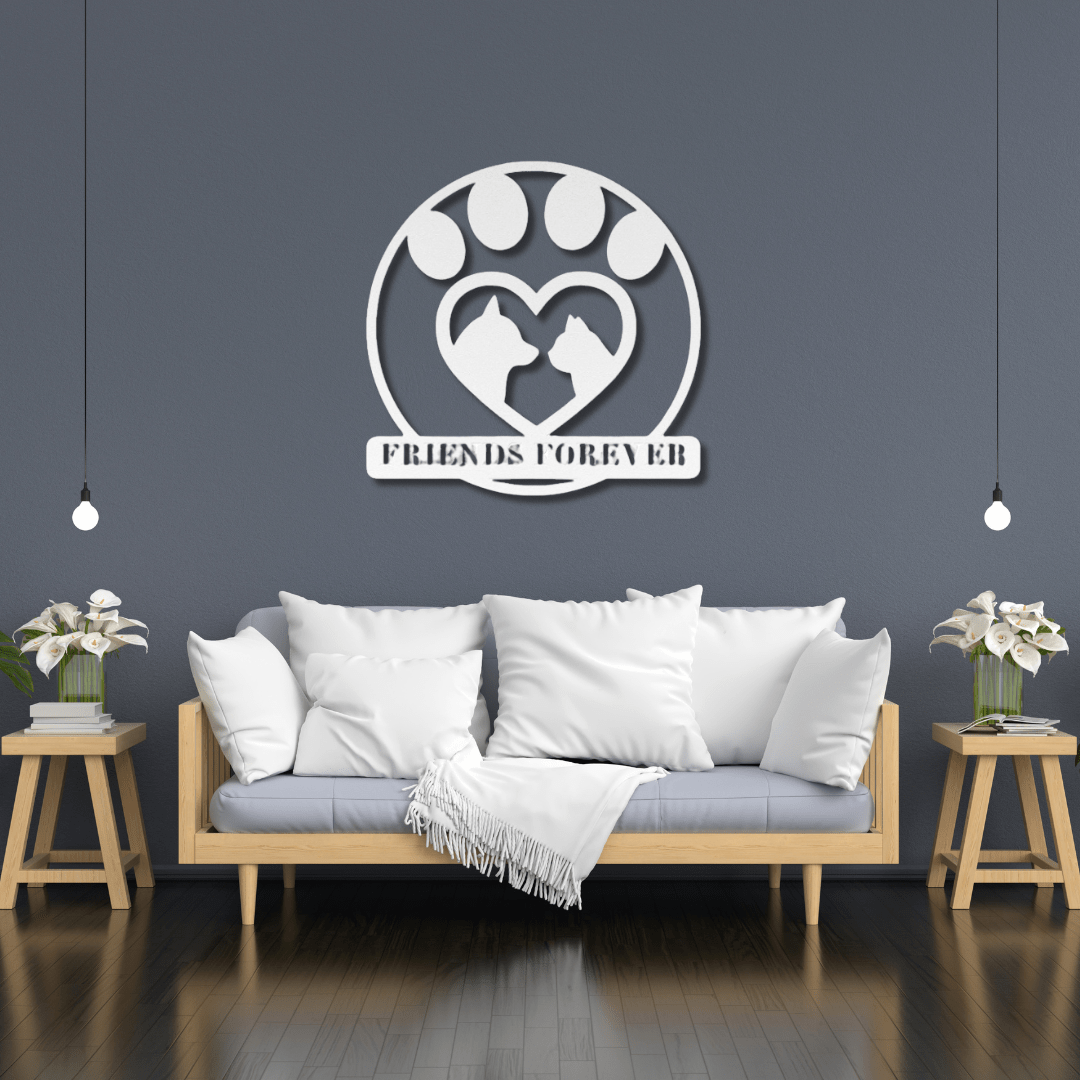 Wall Art White / 12 Inch Friends Forever Cat and Dog Heart Paw Print Wall Art