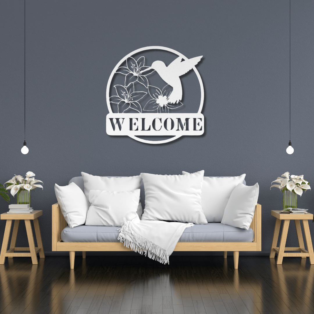 Wall Art White / 12 Inch Hummingbird Welcome Sign