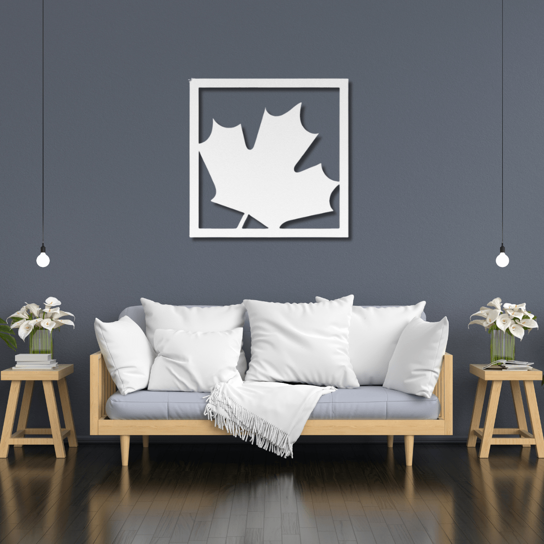 Wall Art White / 12 Inch Maple Leaf in a Square Frame