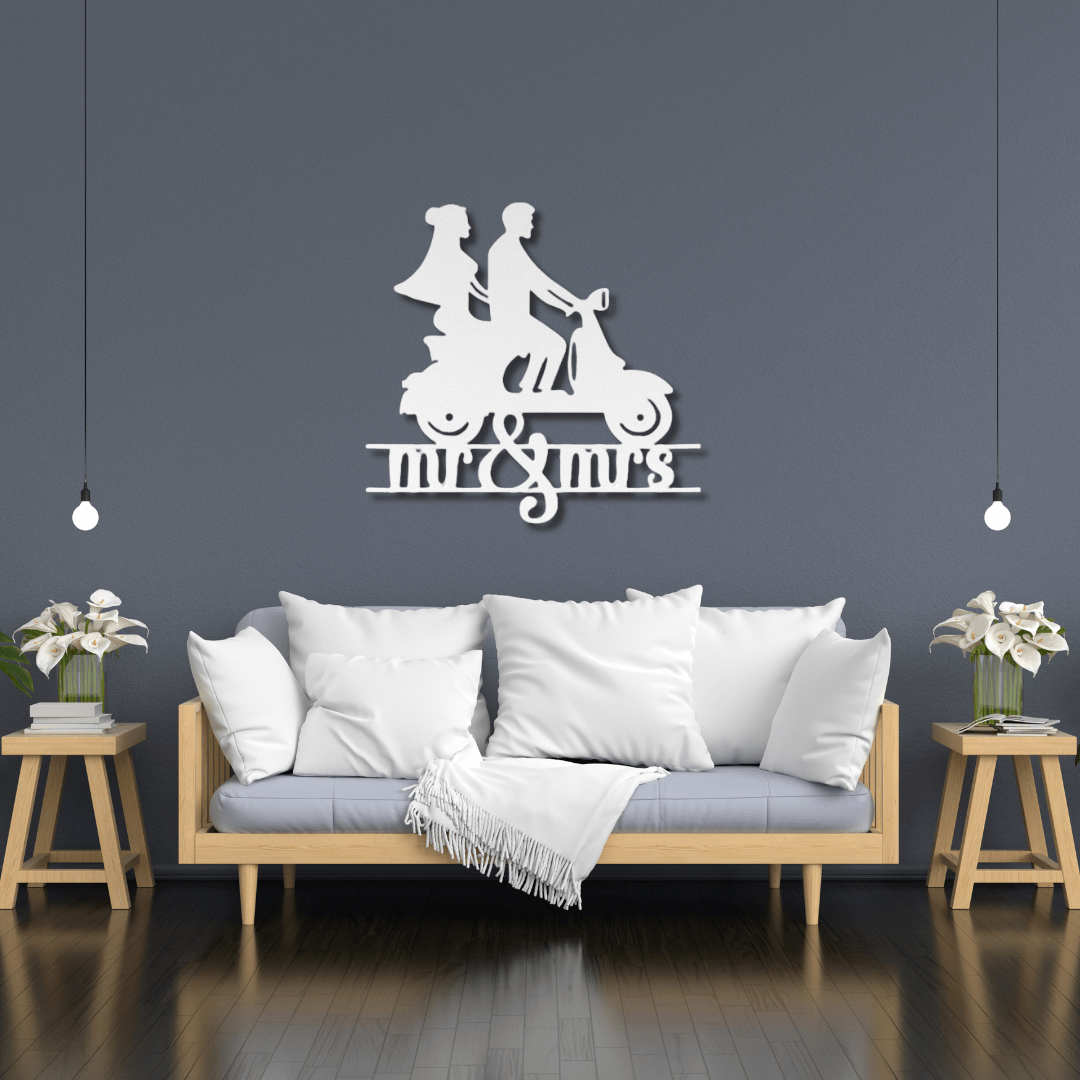 Wall Art White / 12 Inch Mr. & Mrs. on a Motorcycle Wedding Wall Art