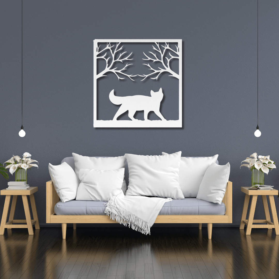 Wall Art White / 12 Inch Outdoor Cat in Square Frame Wall Art