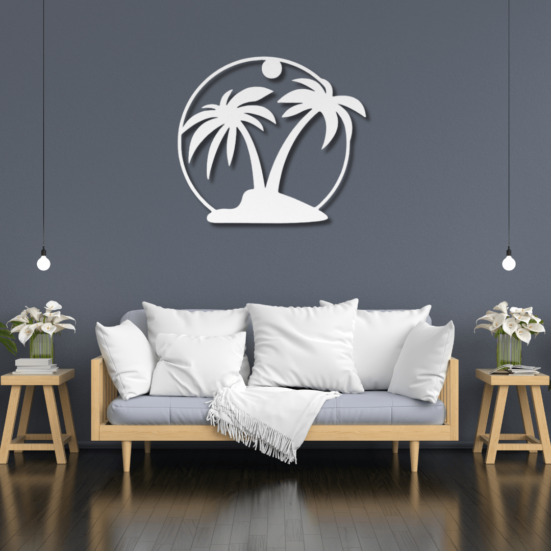 Wall Art White / 12 Inch Palm Tree Wall Art in a Circular Frame