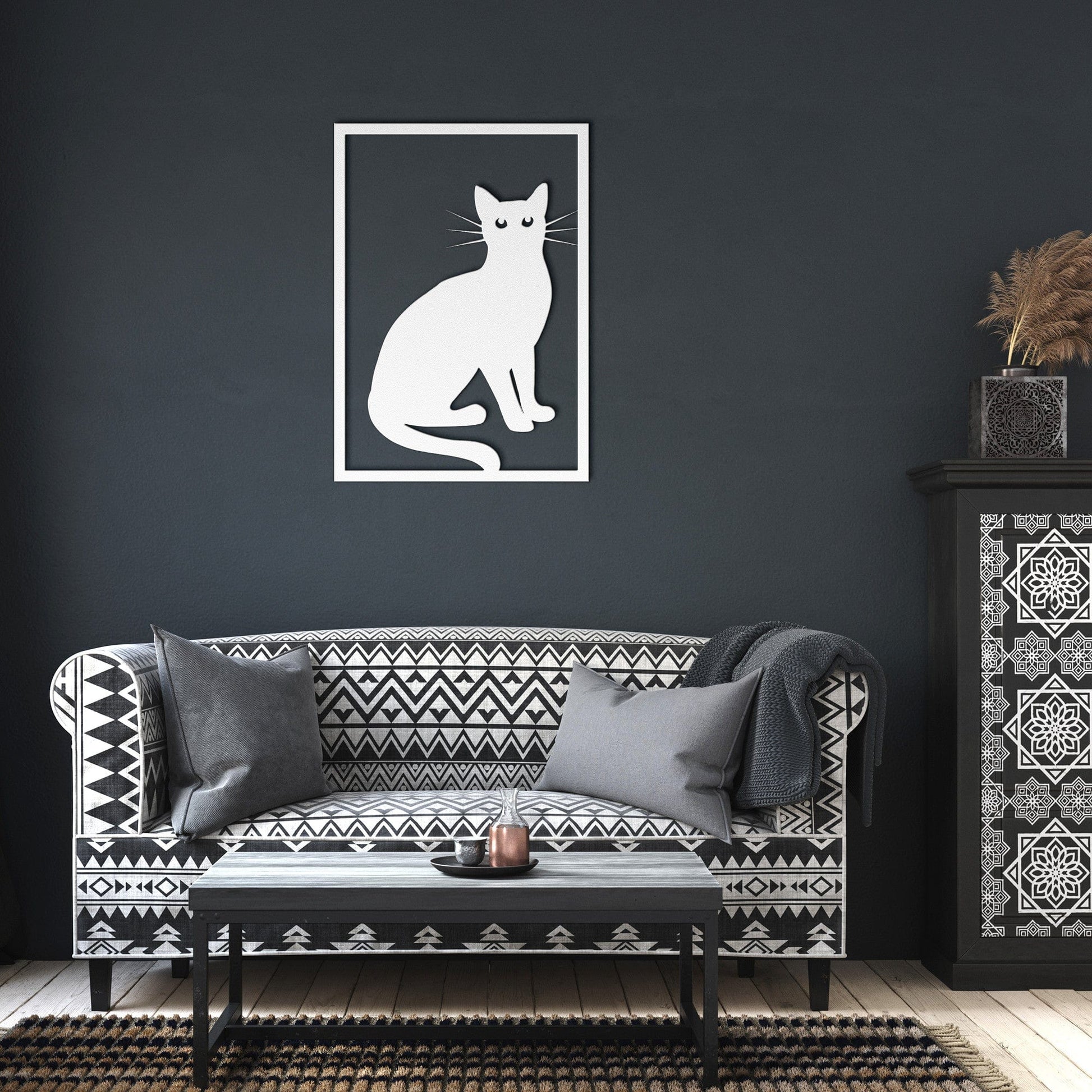 Wall Art White / 12 Inch Single Cat Wall Art in Rectangle Frame