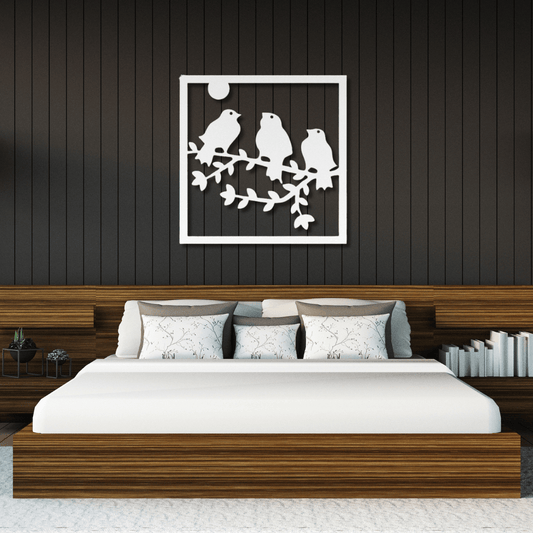 Wall Art White / 12 Inch Three Bird Wall Art in Square Frame